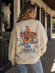 Country Music and Tequila Graphic SweatshirtSand