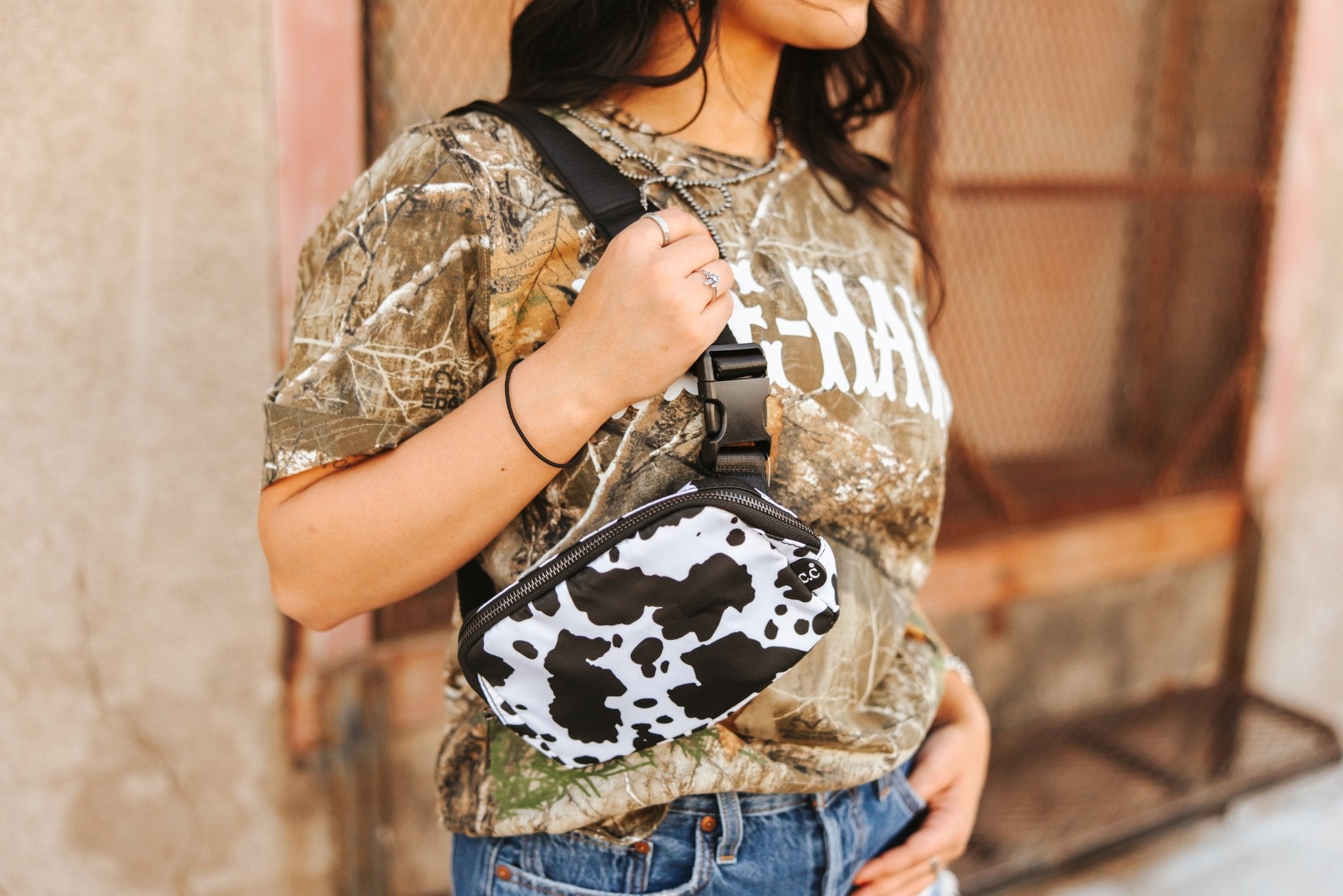 Cow Print Belt BagBlack
