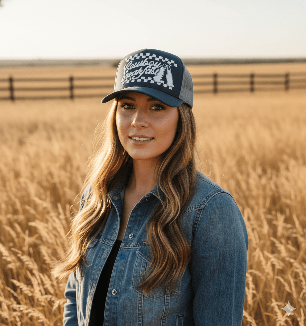 Cowboy Breakfast Beer Trucker Hat - Blue