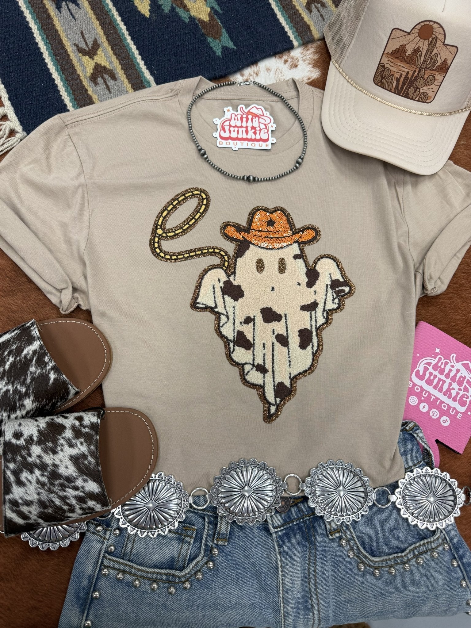 Cowboy Ghost Sequin Patch TeeTanS
