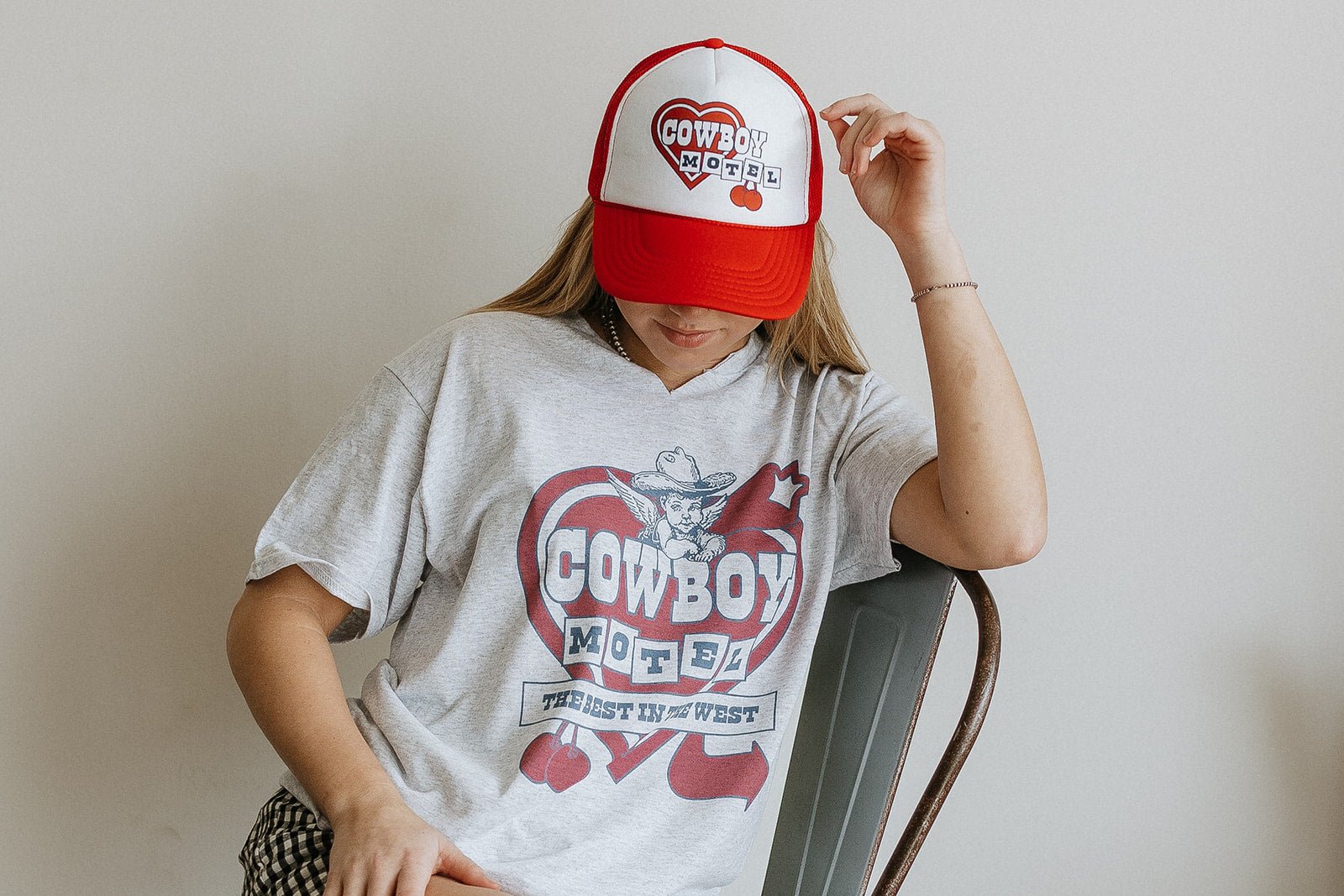 Cowboy Motel Trucker HatRed &amp; White
