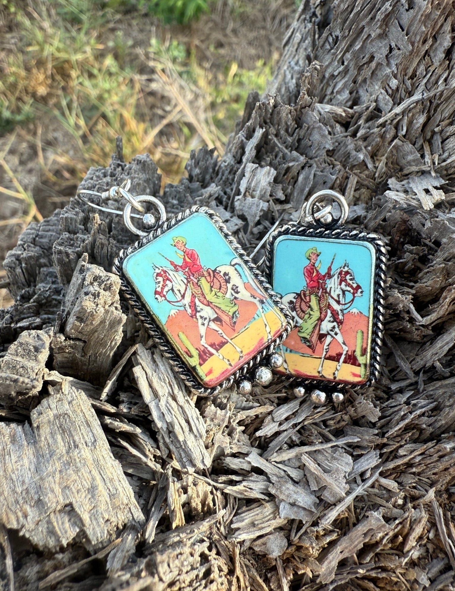 Cowboy Portrait Dangle Earrings