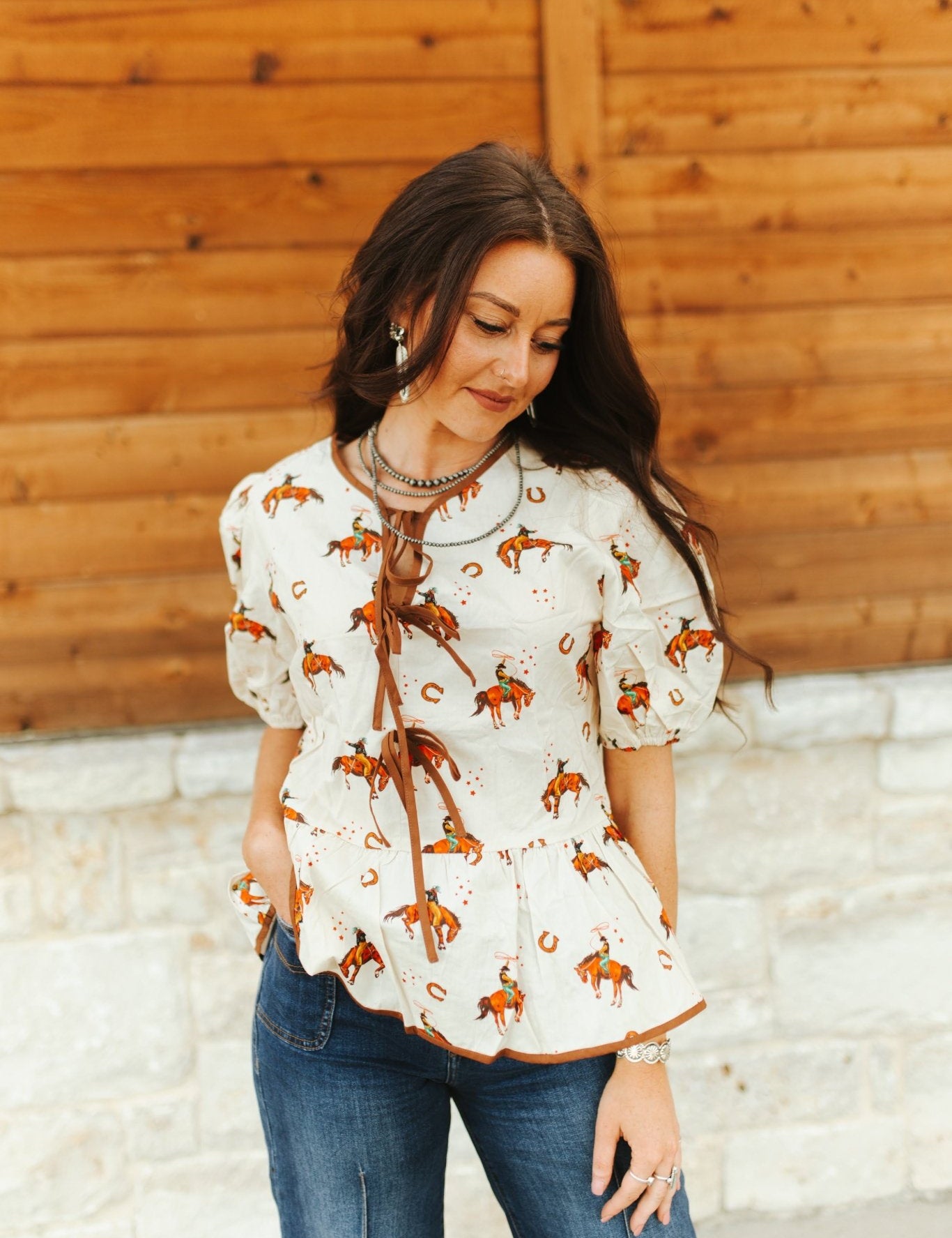 Cowboy Puff Sleeve Babydoll BlouseS