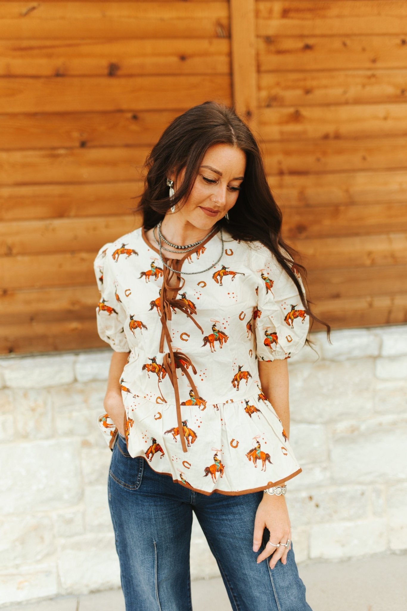 Cowboy Puff Sleeve Babydoll BlouseS