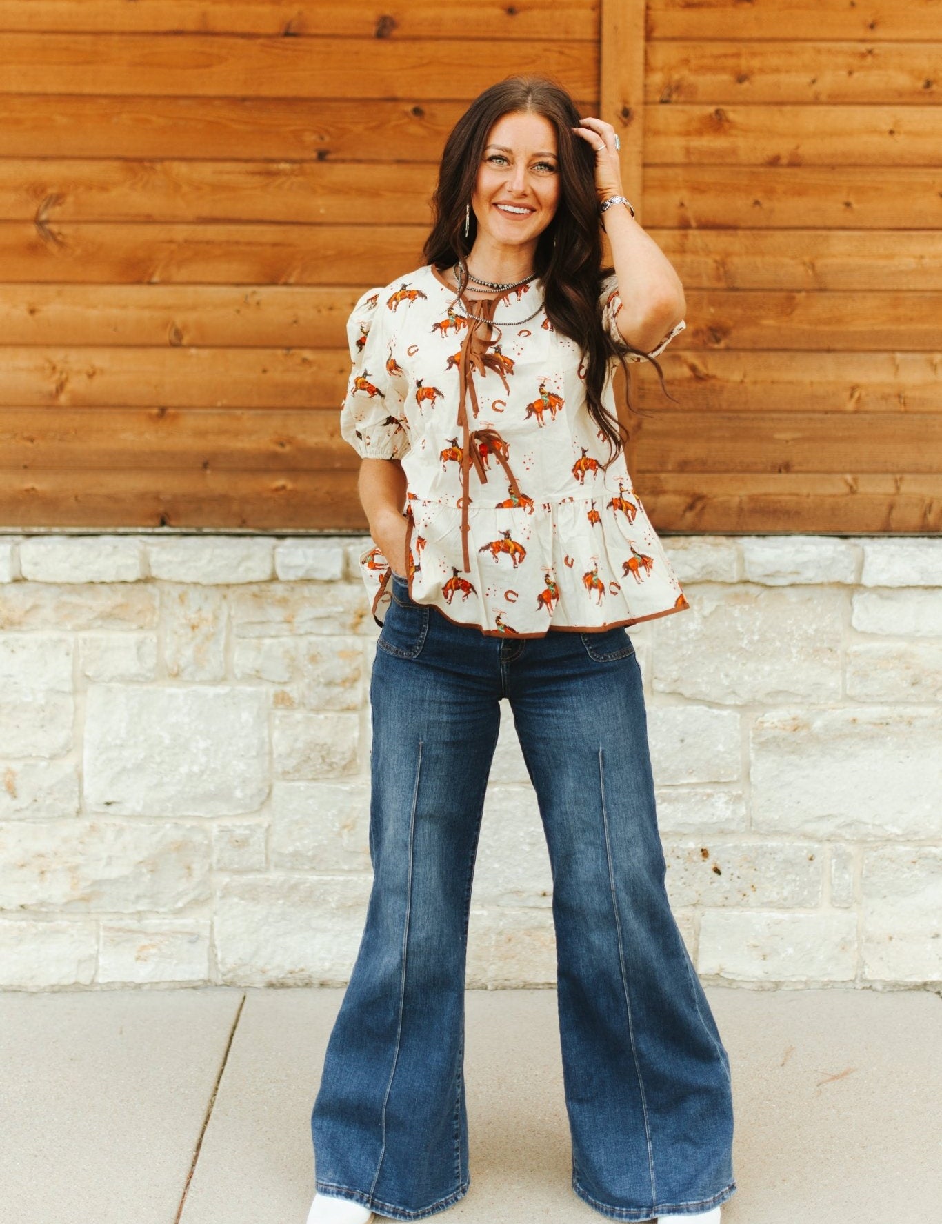 Cowboy Puff Sleeve Babydoll BlouseS