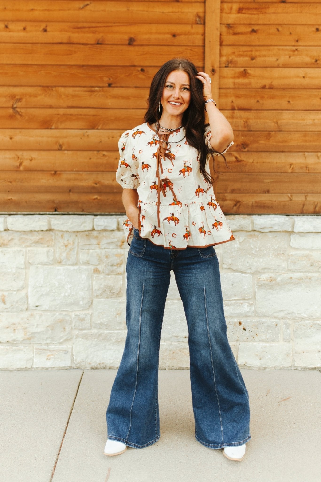 Cowboy Puff Sleeve Babydoll BlouseS