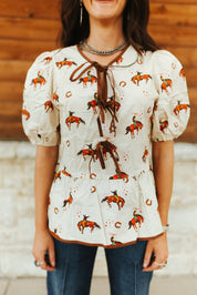 Cowboy Puff Sleeve Babydoll BlouseS