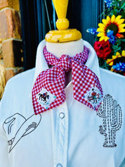Cowboy Red Gingham Embroidered Bandana