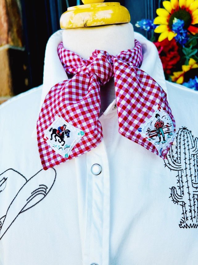 Cowboy Red Gingham Embroidered Bandana