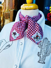 Cowboy Red Gingham Embroidered Bandana