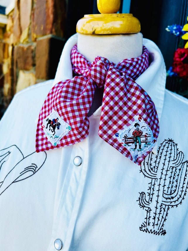 Cowboy Red Gingham Embroidered Bandana