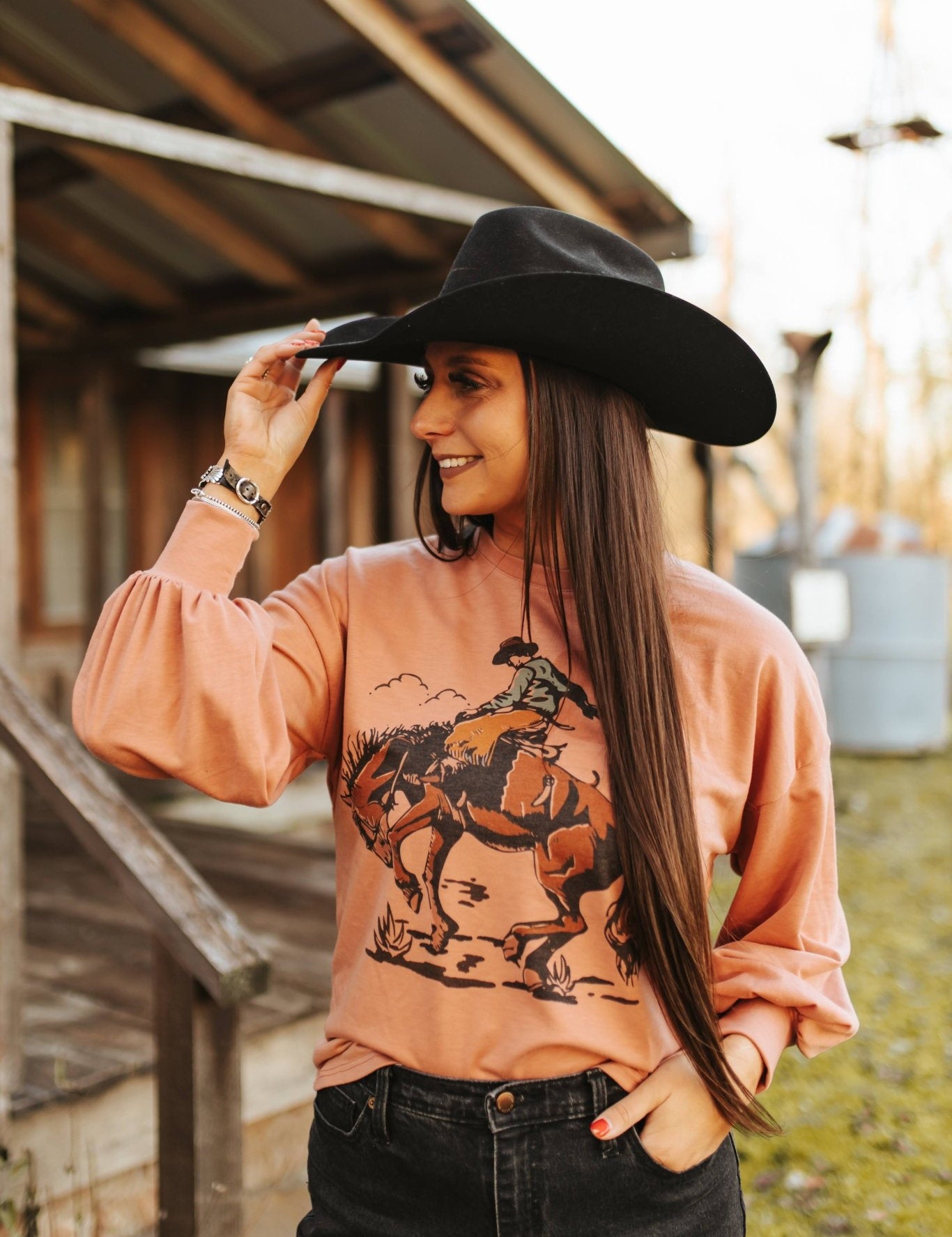 Cowboy Rider Graphic SweatshirtRustS