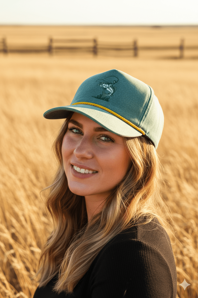 Cowboy Riding A Fish Embroidered Trucker Hat