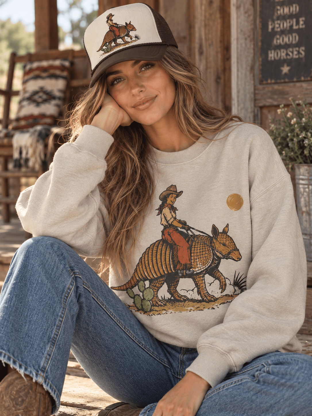 Cowboy Riding Armadillo Graphic SweatshirtSandS