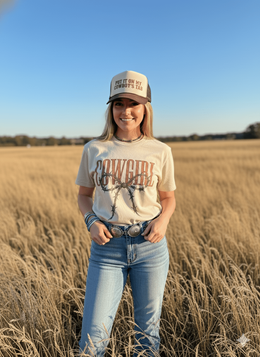 Cowgirl Barbed Wire Bow Graphic TeeCementS