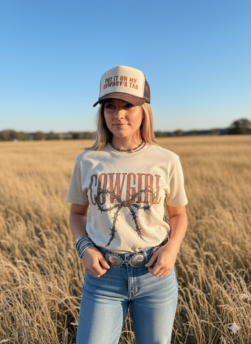 Cowgirl Barbed Wire Bow Graphic TeeCementS