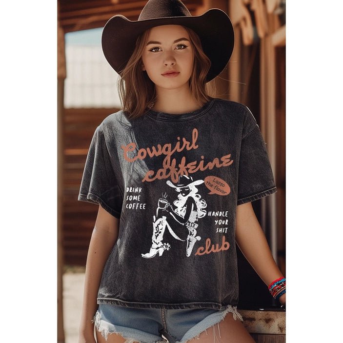 Cowgirl Caffeine Club Boxy Graphic TeeS