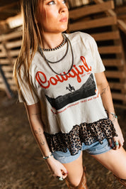 Cowgirl Leopard Ruffle TeeS