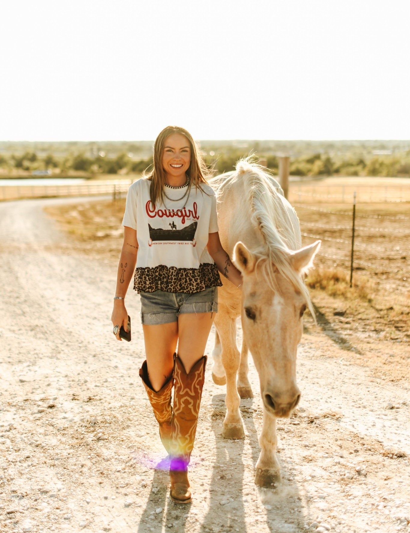 Cowgirl Leopard Ruffle TeeS