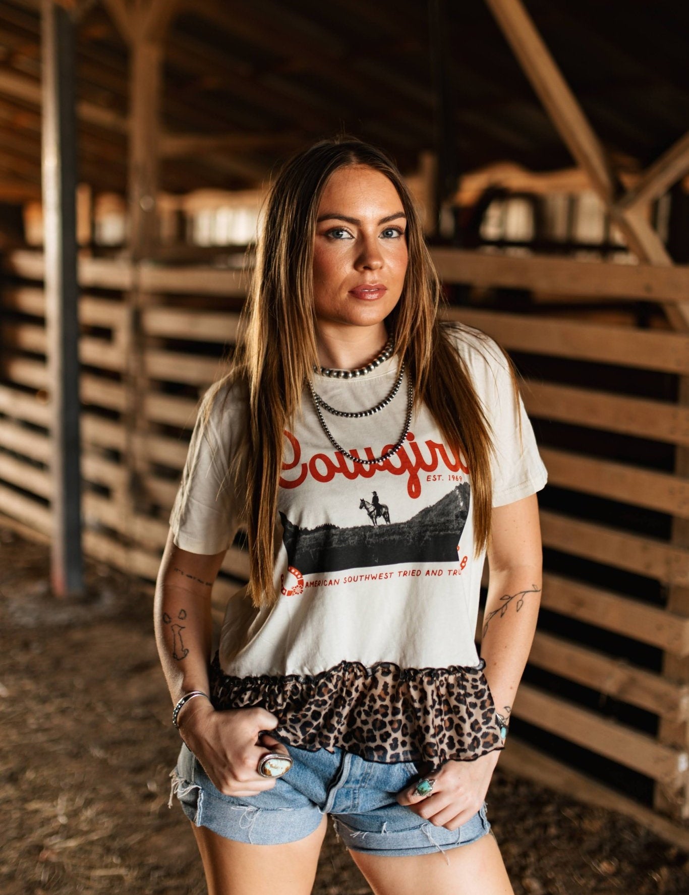 Cowgirl Leopard Ruffle TeeS