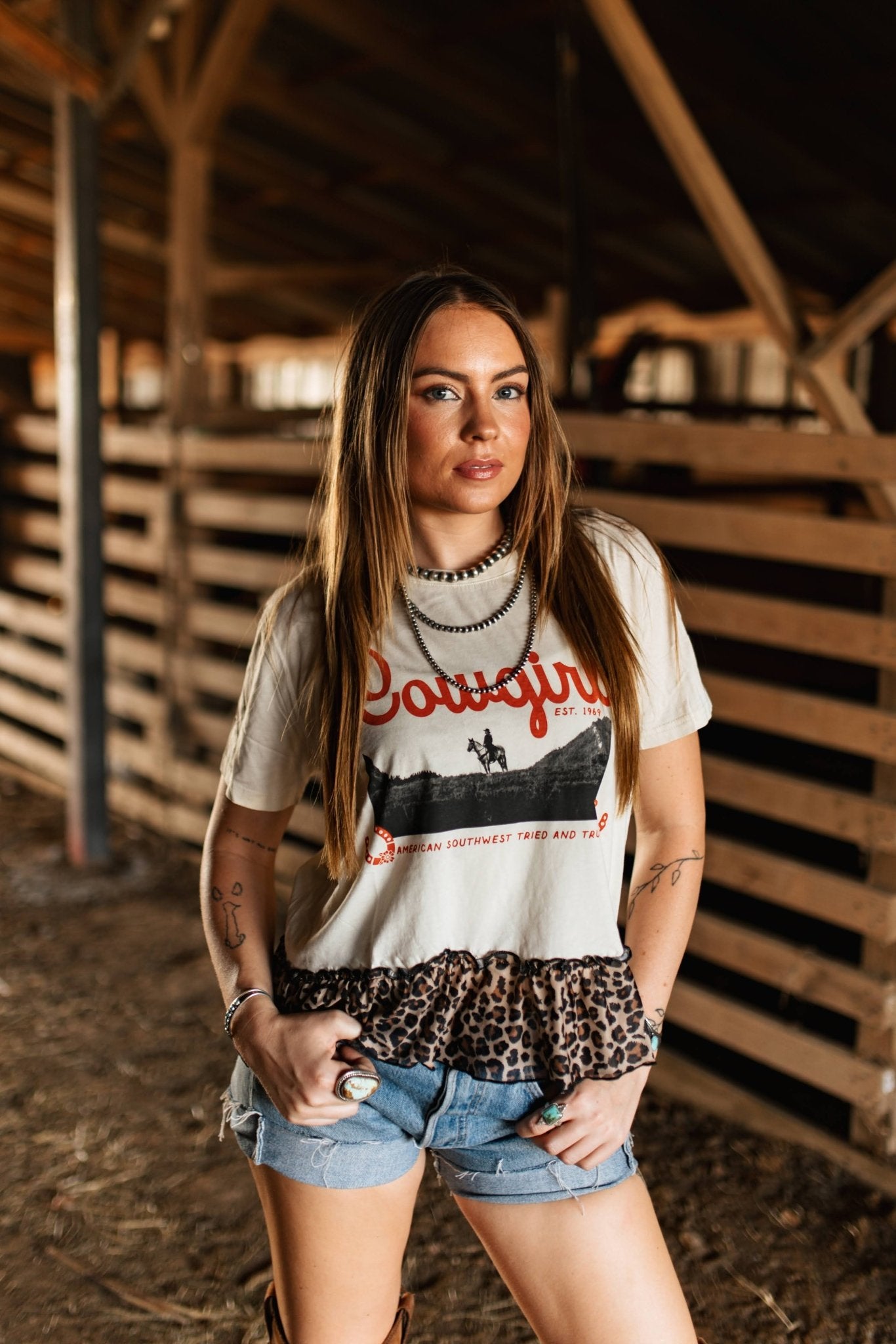 Cowgirl Leopard Ruffle TeeS