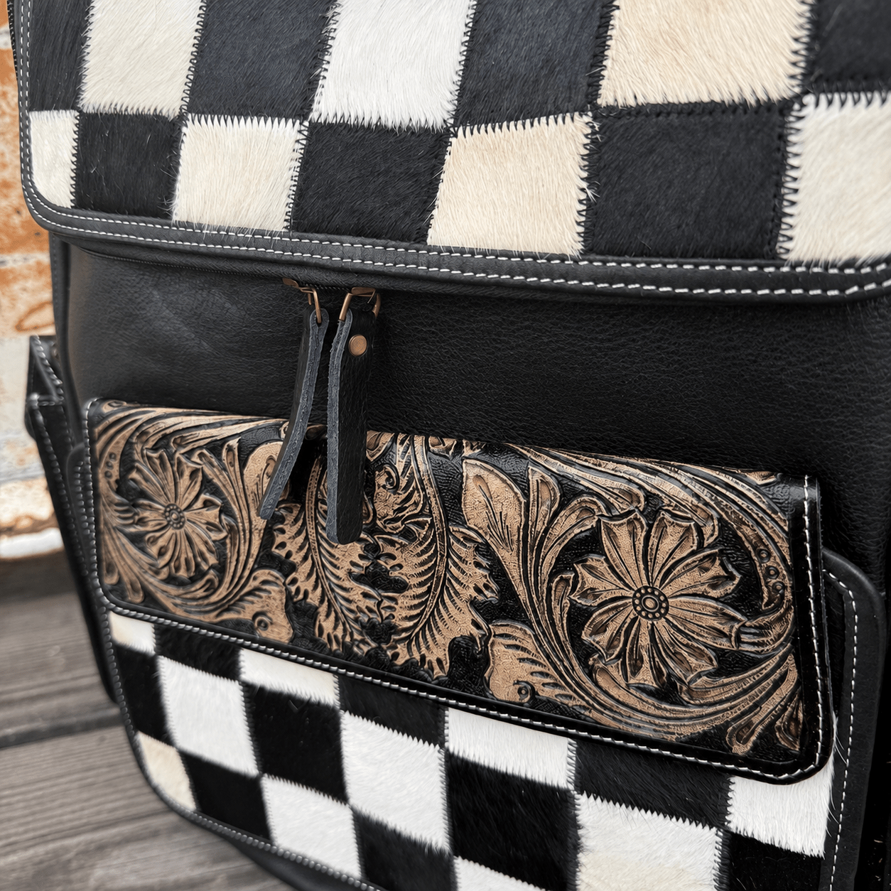 Cowhide Canyon Checkerboard Backpack - Black