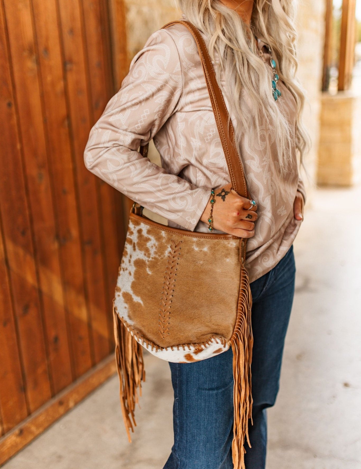 Cowhide Fringe Saddle Bag