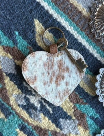 Cowhide Heart Key Chain - Brown