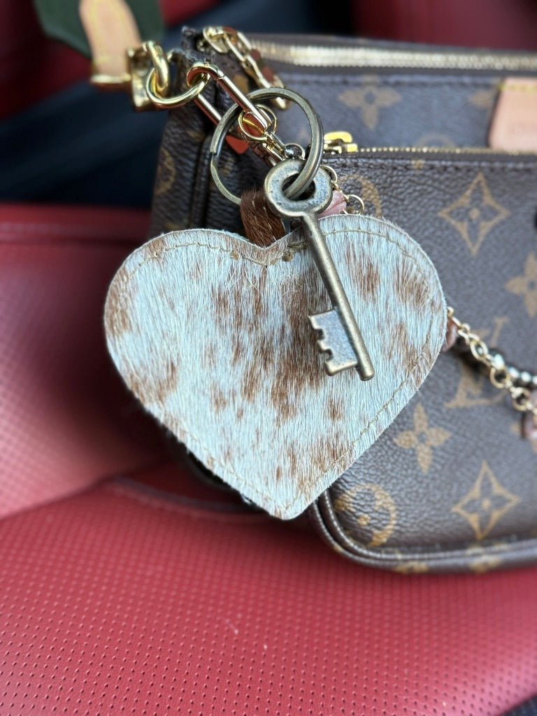 Cowhide Heart Key Chain - Brown