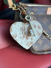 Cowhide Heart Key Chain - Brown