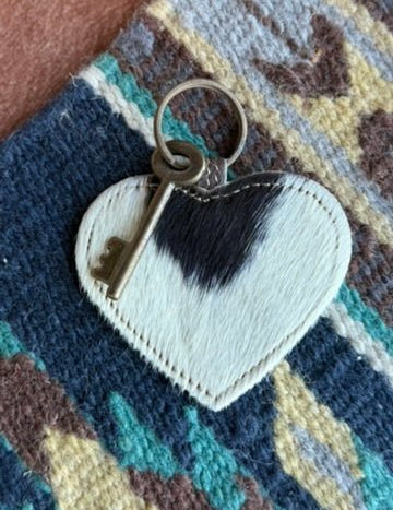 Cowhide Heart Key Chain - Dark