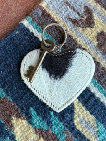 Cowhide Heart Key Chain - Dark