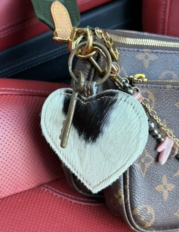 Cowhide Heart Key Chain - Dark
