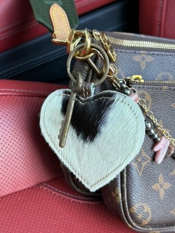 Cowhide Heart Key Chain - Dark