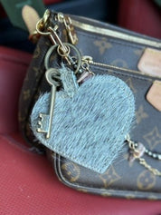 Cowhide Heart Key Chain - Grey