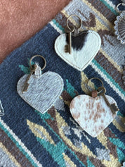 Cowhide Heart Key Chain - Grey