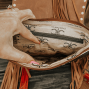 Cowhide Tooled Leather Fringe Crossbody Bag