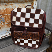 Cowhide Canyon Checkerboard Backpack - Brown
