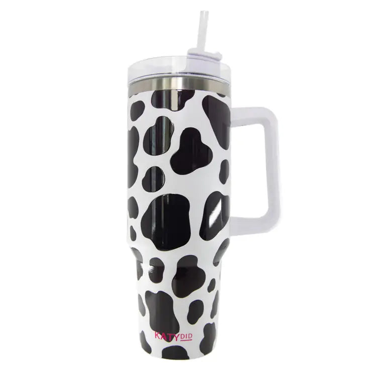 Cow Print Tumbler Cup with Handle and Straw