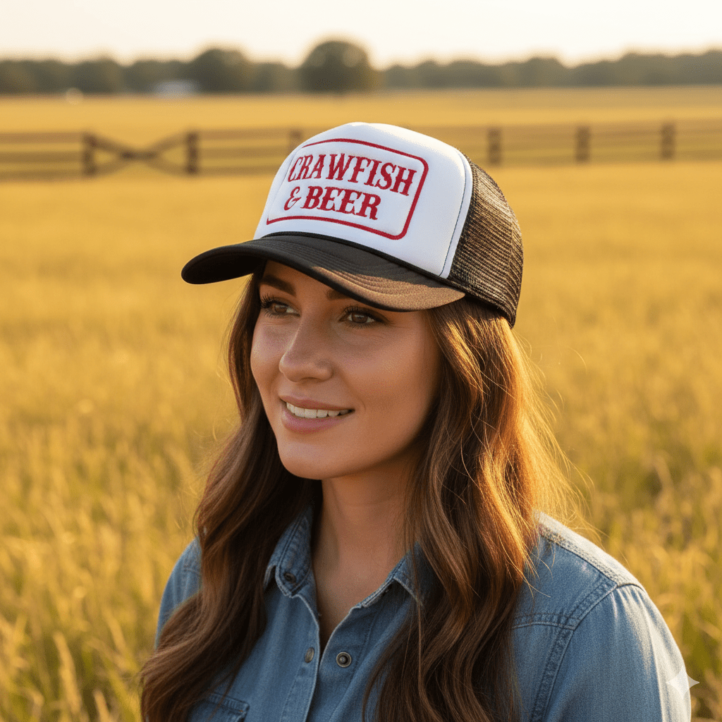 Crawfish And Beer Embroidered Trucker Hat