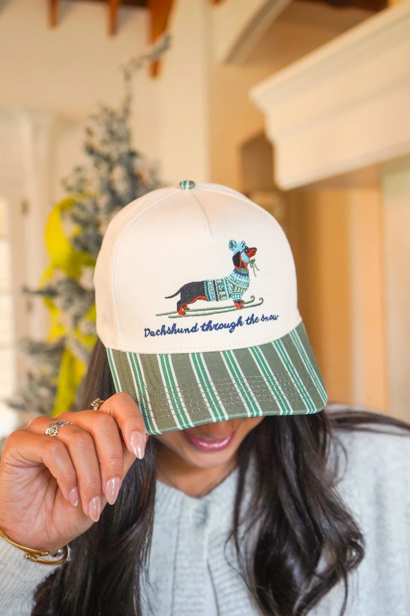 Dachshund Through the Snow Embroidered Trucker Hat