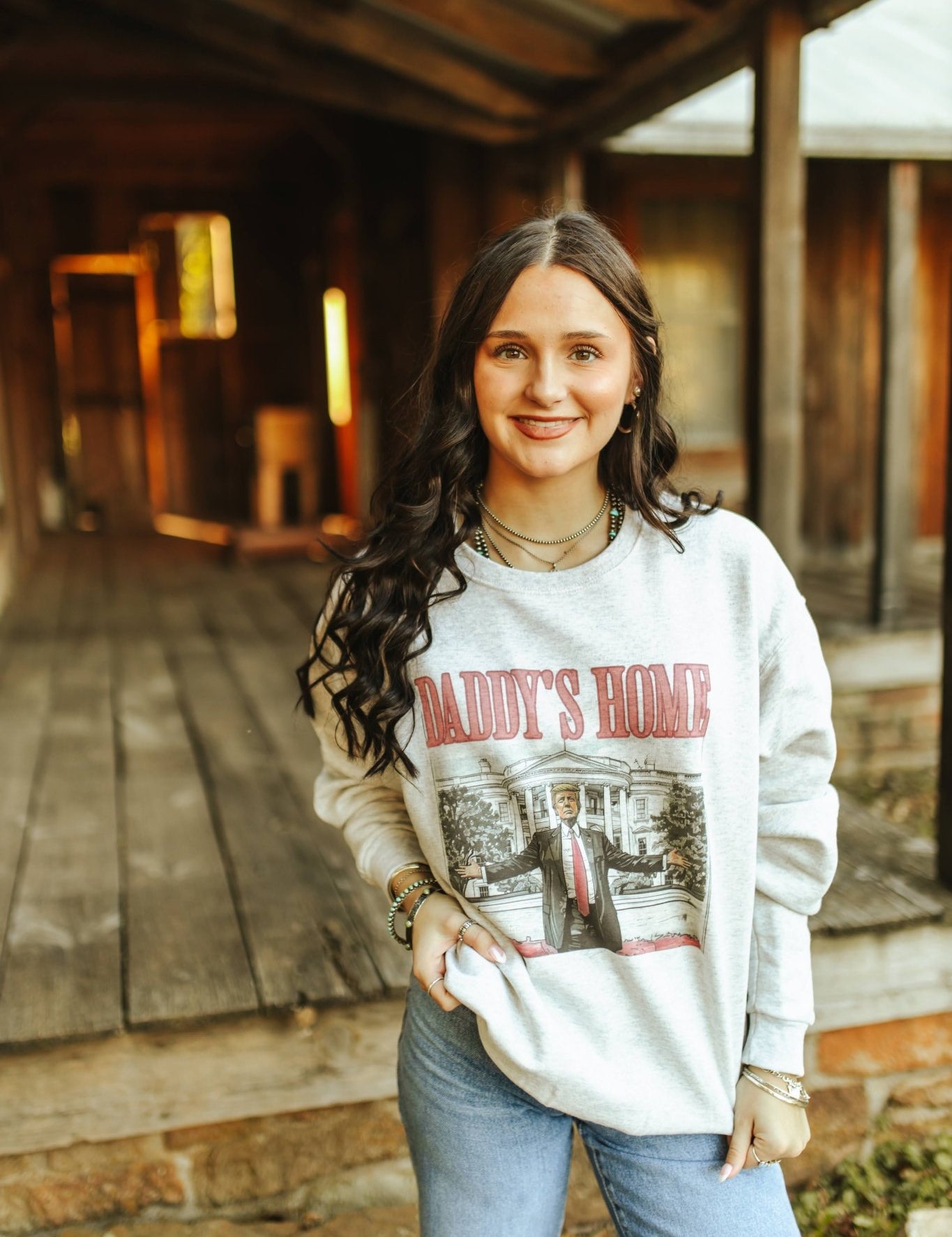 Daddys Home Trump Graphic SweatshirtOatmealS