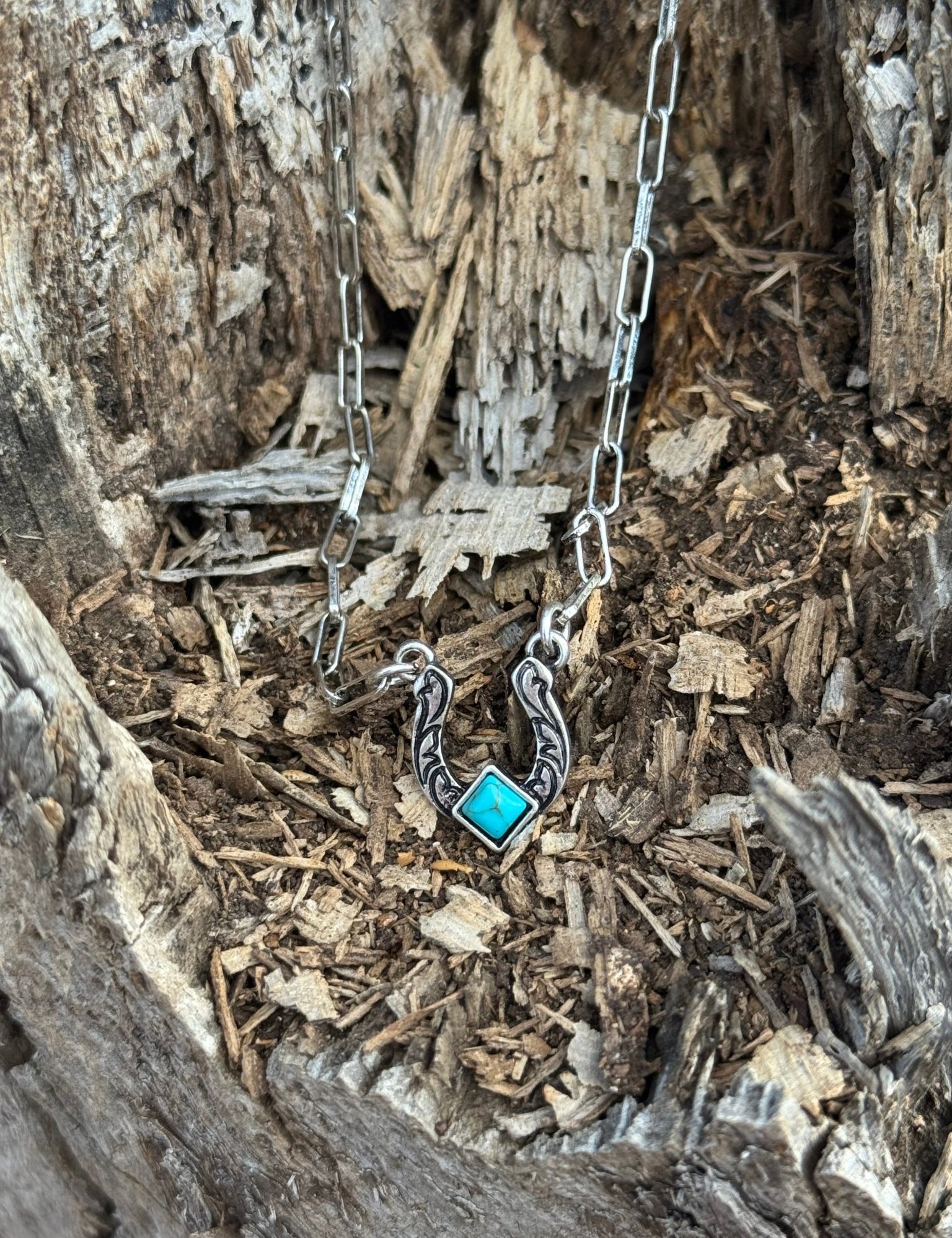 Dainty Horseshoe Turquoise Chain Necklace