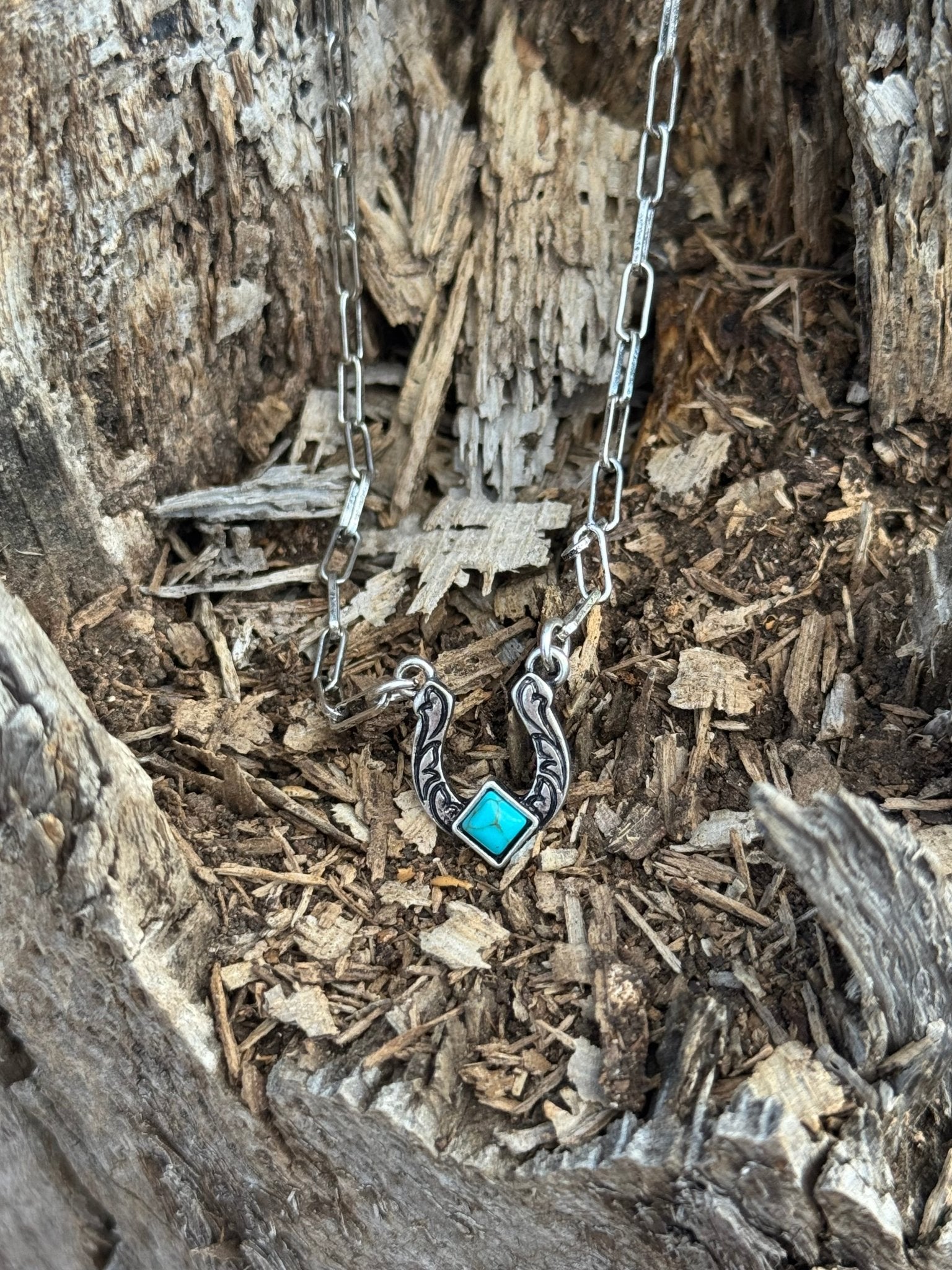 Dainty Horseshoe Turquoise Chain Necklace