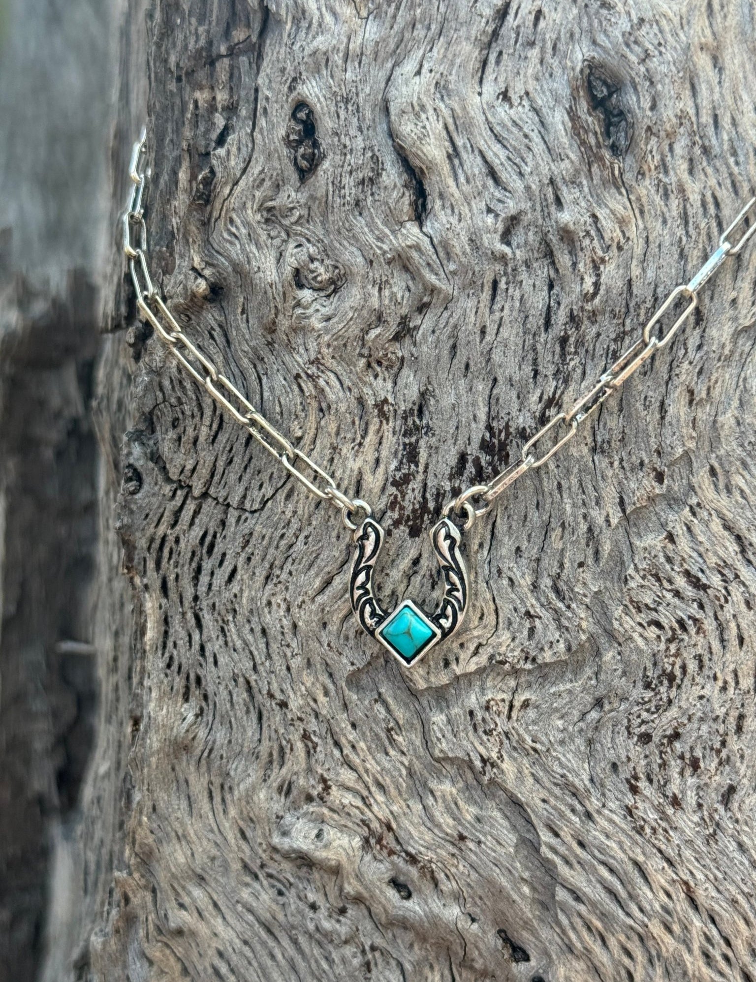 Dainty Horseshoe Turquoise Chain Necklace