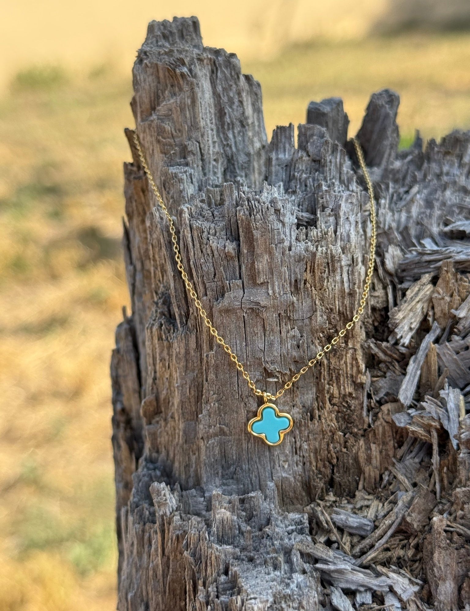 Dainty Turquoise Gold Clover Pendant Necklace