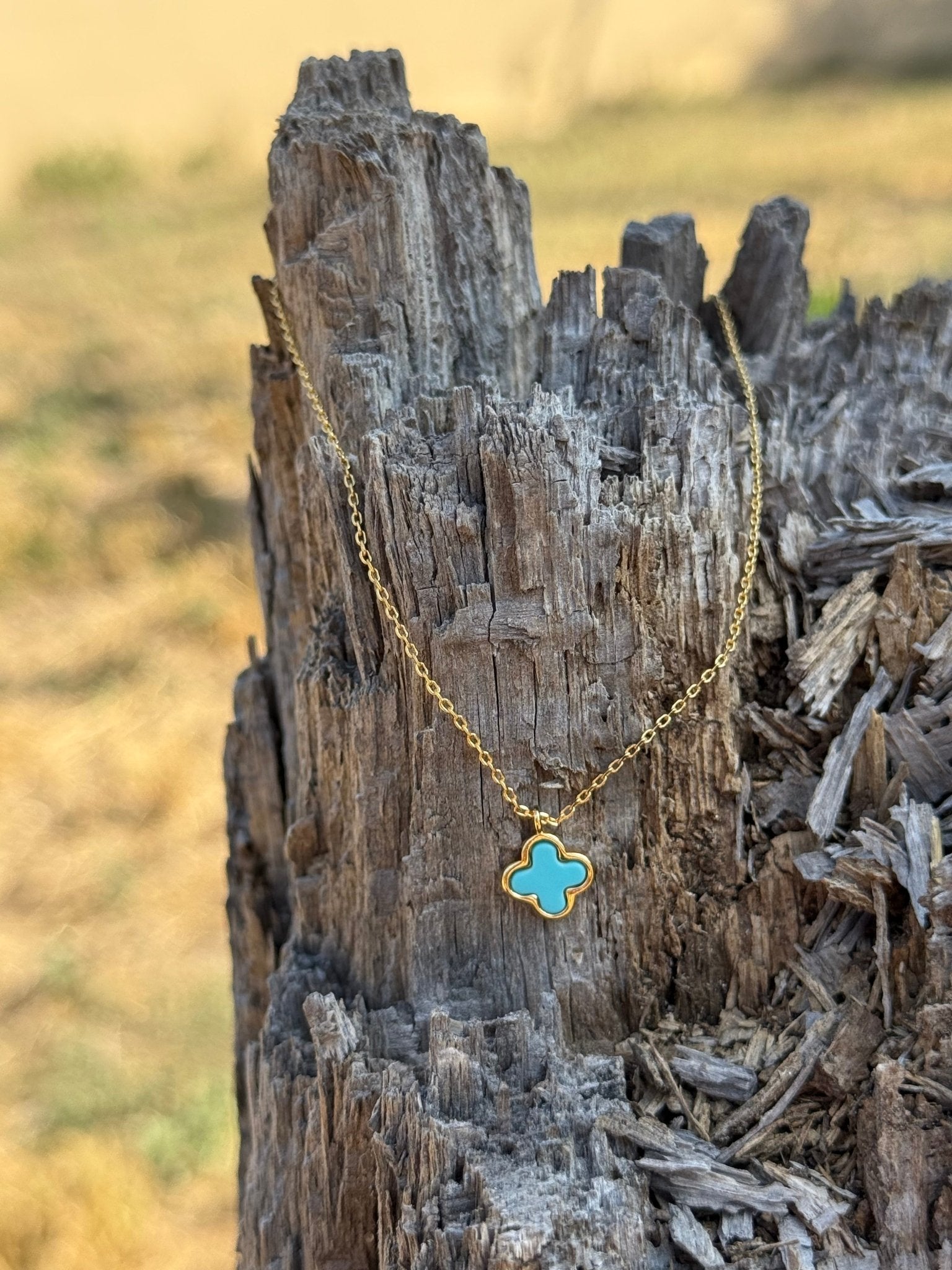 Dainty Turquoise Gold Clover Pendant Necklace