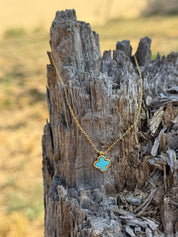 Dainty Turquoise Gold Clover Pendant Necklace