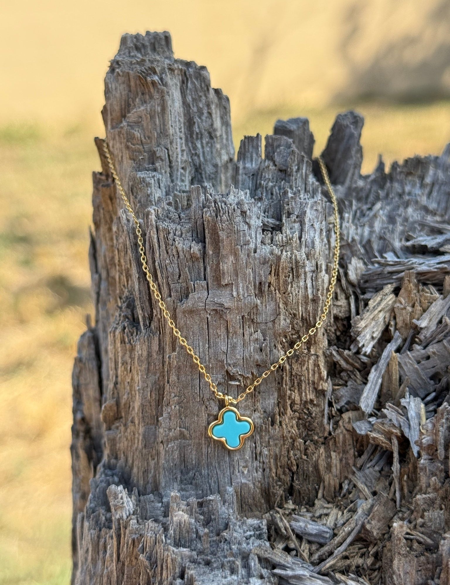 Dainty Turquoise Gold Clover Pendant Necklace