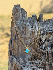 Dainty Turquoise Gold Clover Pendant Necklace